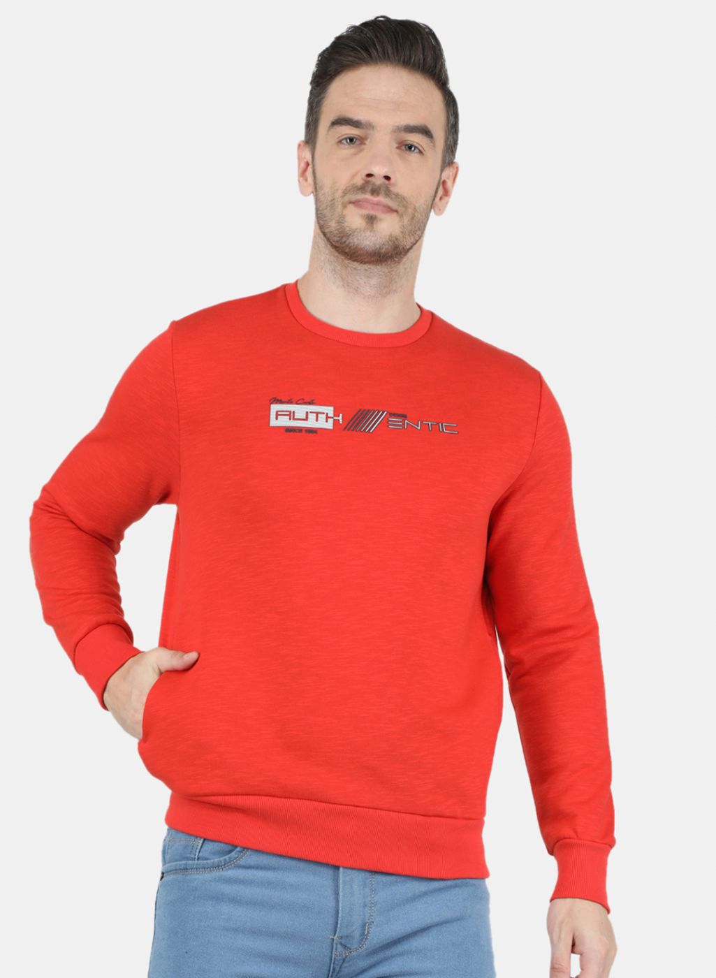 Men Orange Solid Sweatshirt