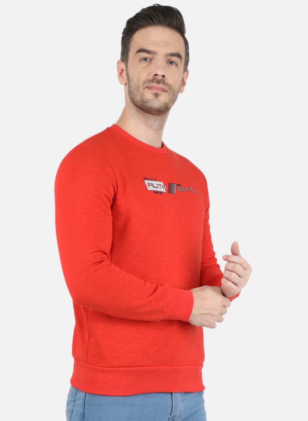 Men Orange Solid Sweatshirt
