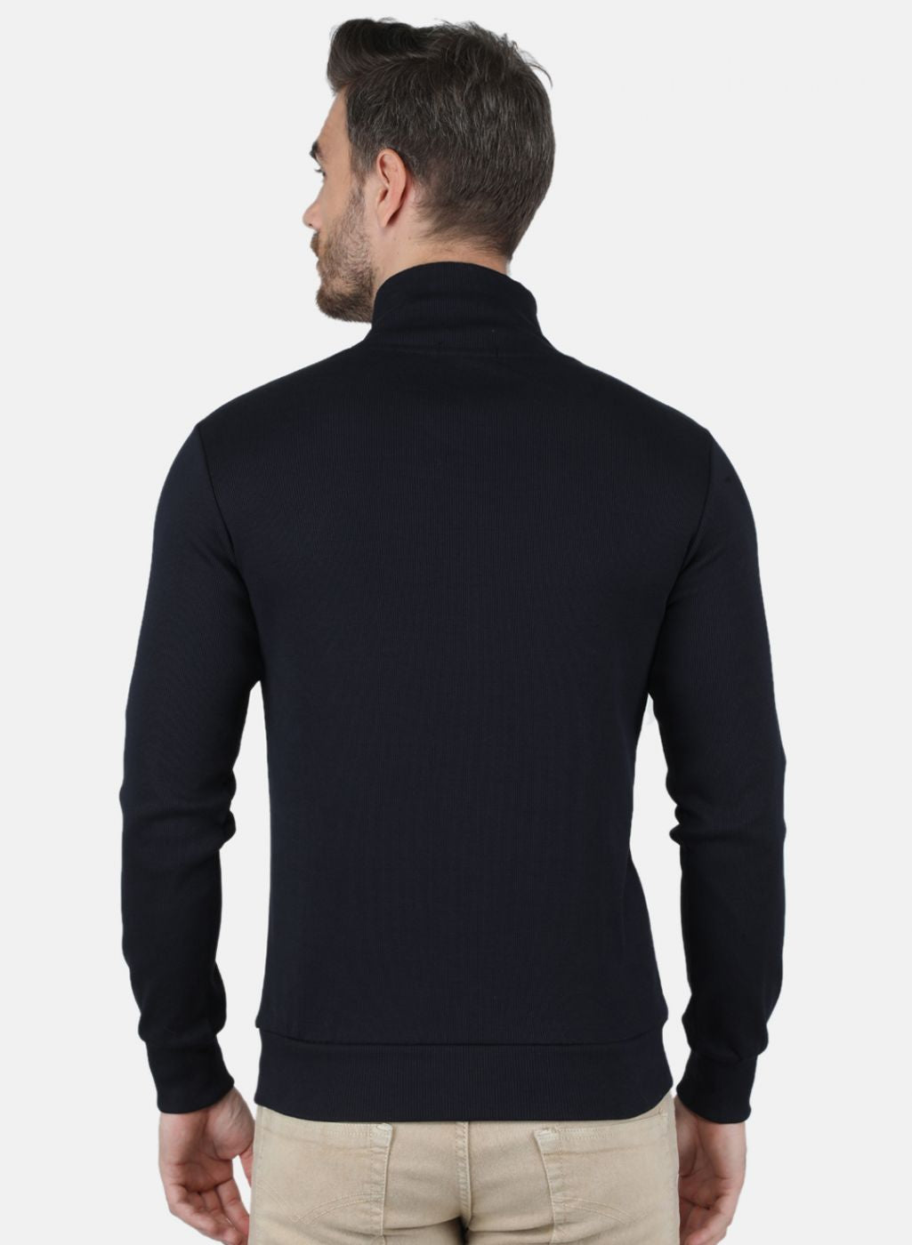 Men Navy Blue Solid Round Neck Full Sleeve Winter T-Shirt