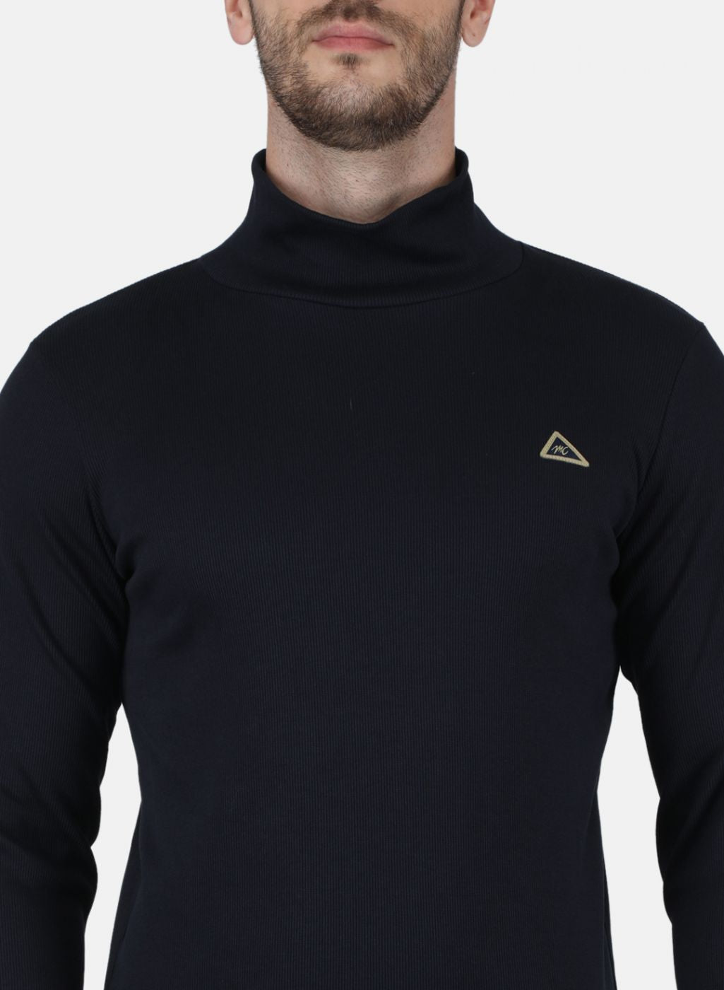 Men Navy Blue Solid Round Neck Full Sleeve Winter T-Shirt
