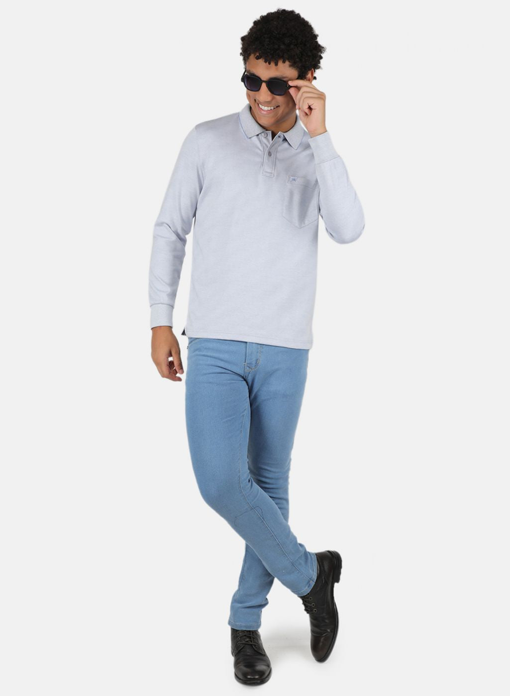 Men Sky Blue Solid T-Shirt