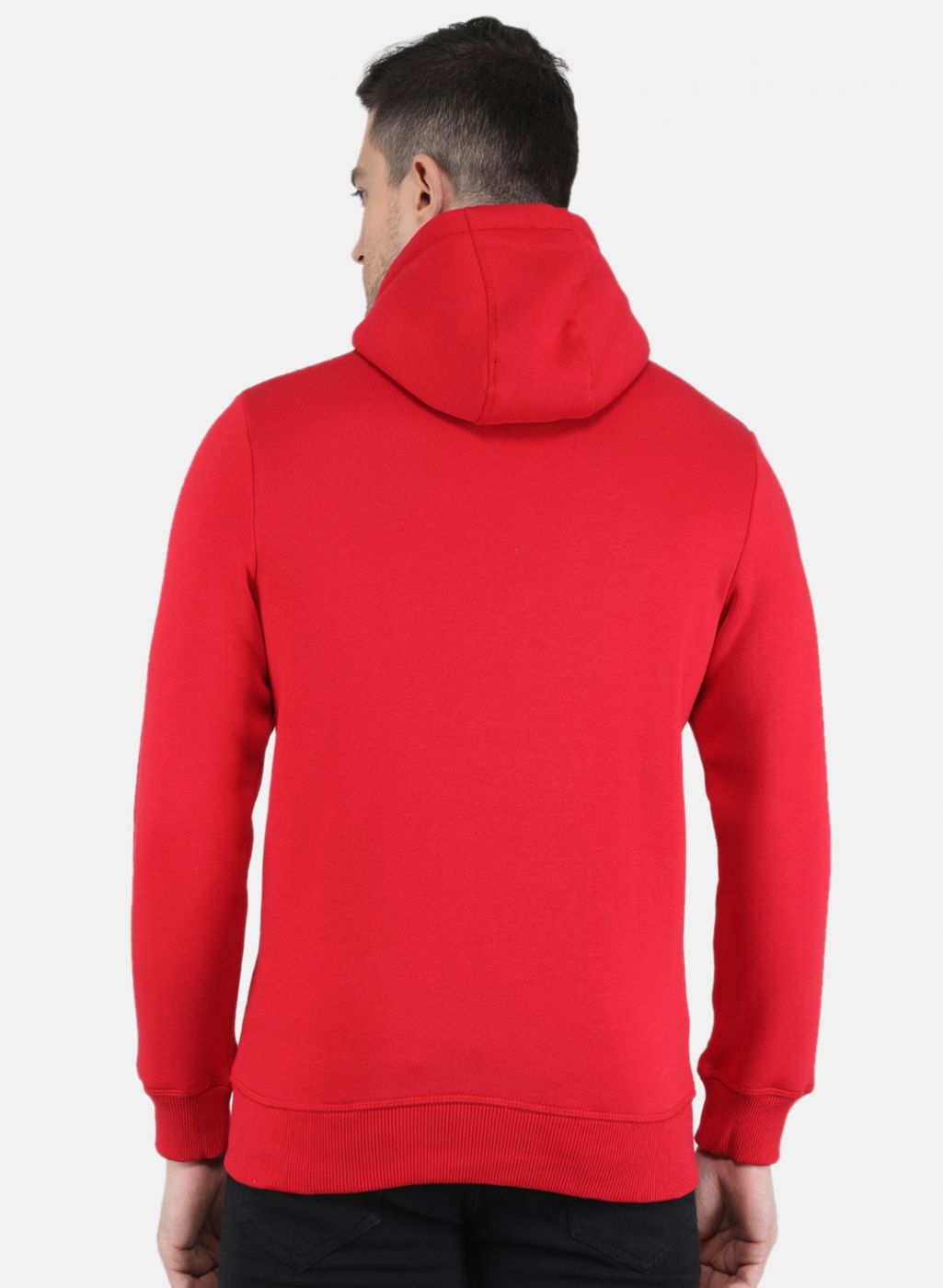 Men Red Solid Hooded Full Sleeve Sweatshirt