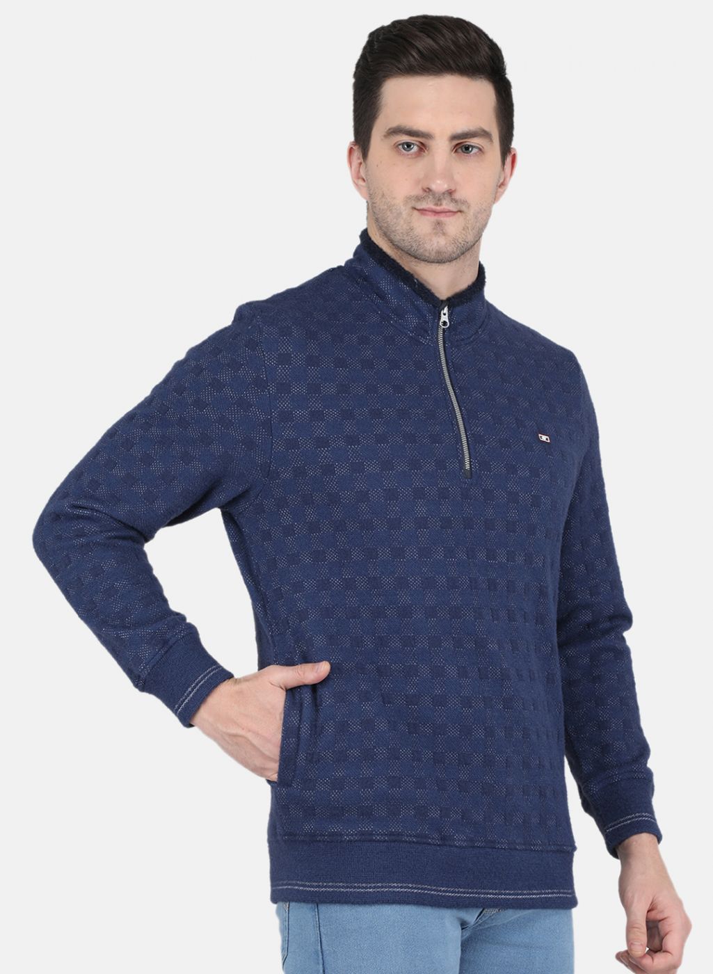 Men Blue Jaquard Sweatshirt