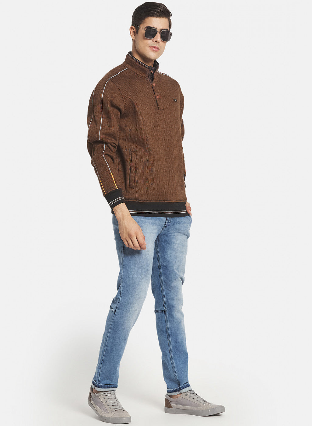 Men Brown Ultra Warm Sweatshirt with Glowing Piping