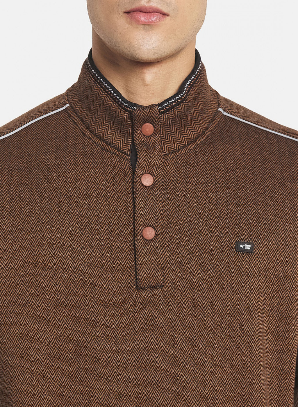 Men Brown Ultra Warm Sweatshirt with Glowing Piping