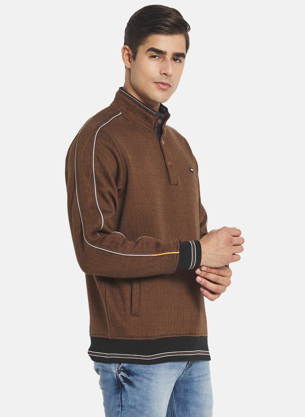 Men Brown Ultra Warm Sweatshirt with Glowing Piping
