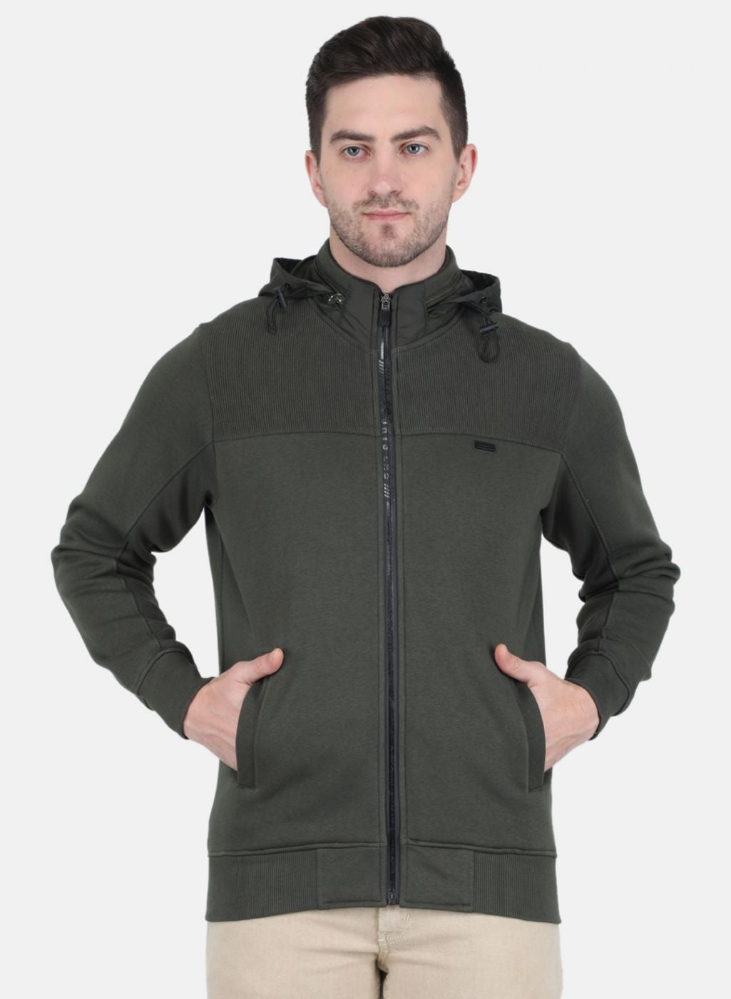 Men Olive Solid Sweatshirt