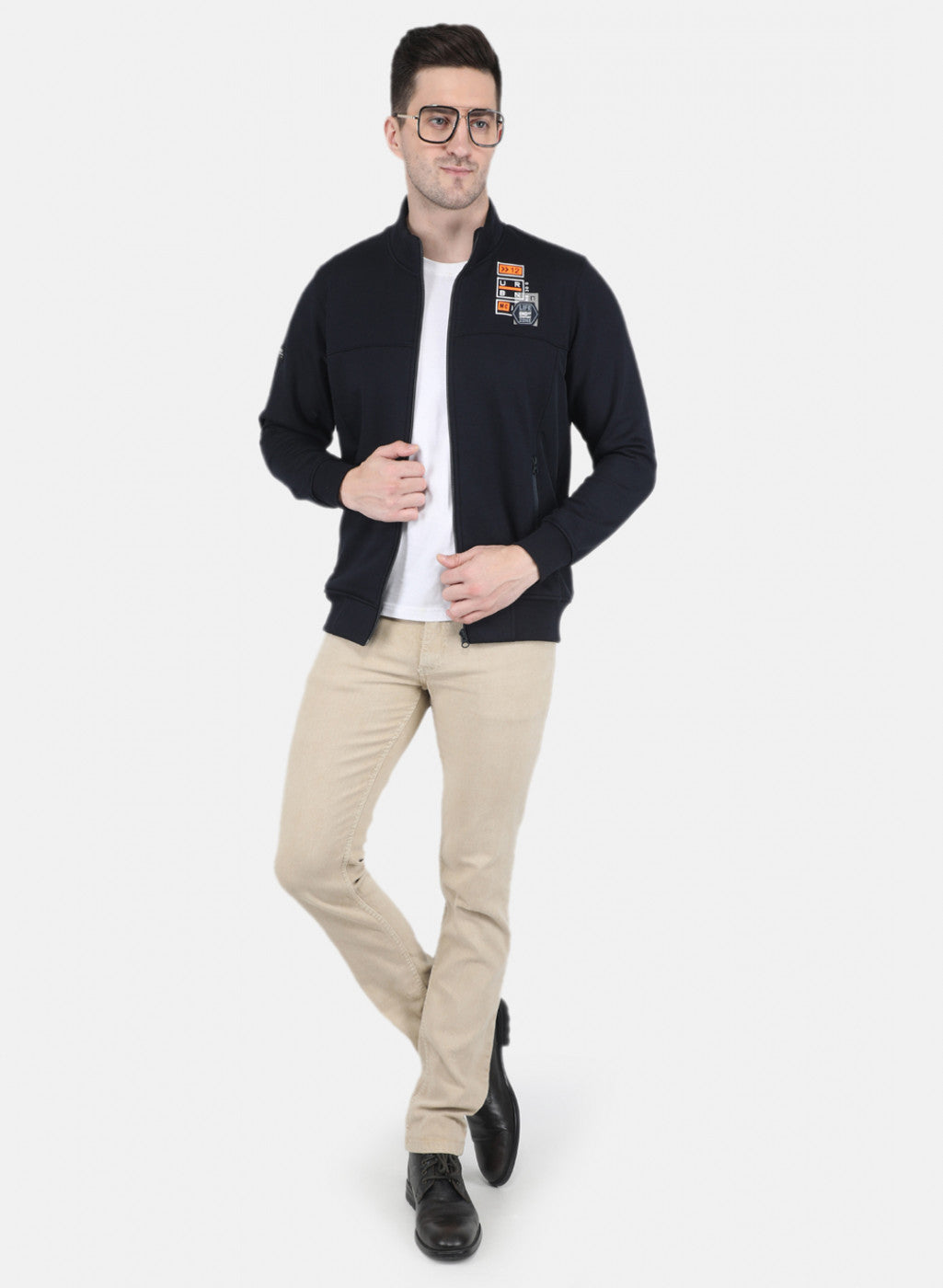 Men NAvy Blue Glowing in Dark Branding with Zipper Pocket Sweatshirt