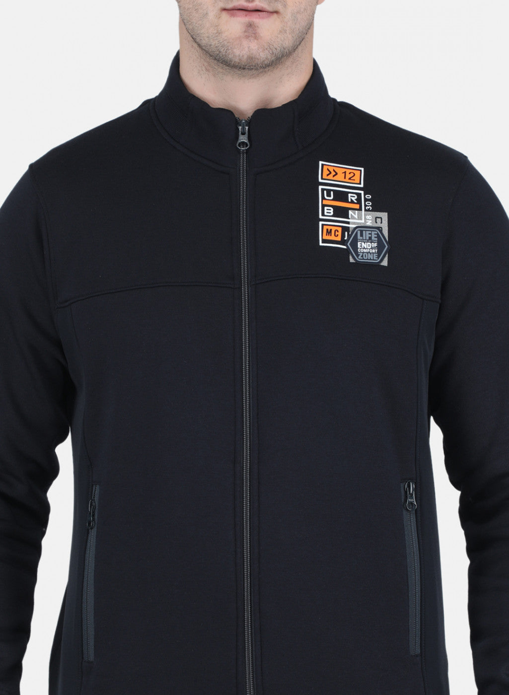 Men NAvy Blue Glowing in Dark Branding with Zipper Pocket Sweatshirt