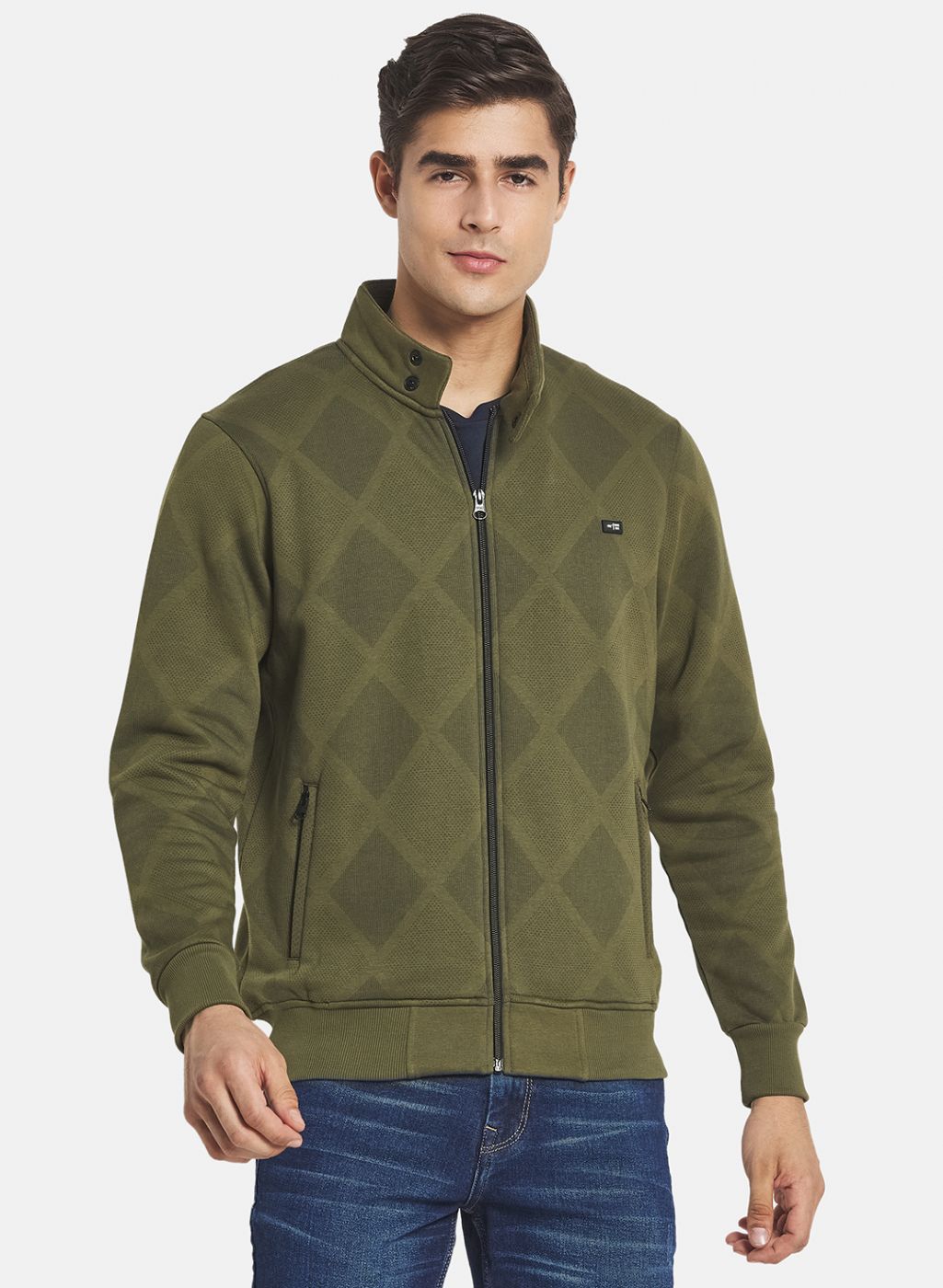 Men Green Self Design Sweatshirt