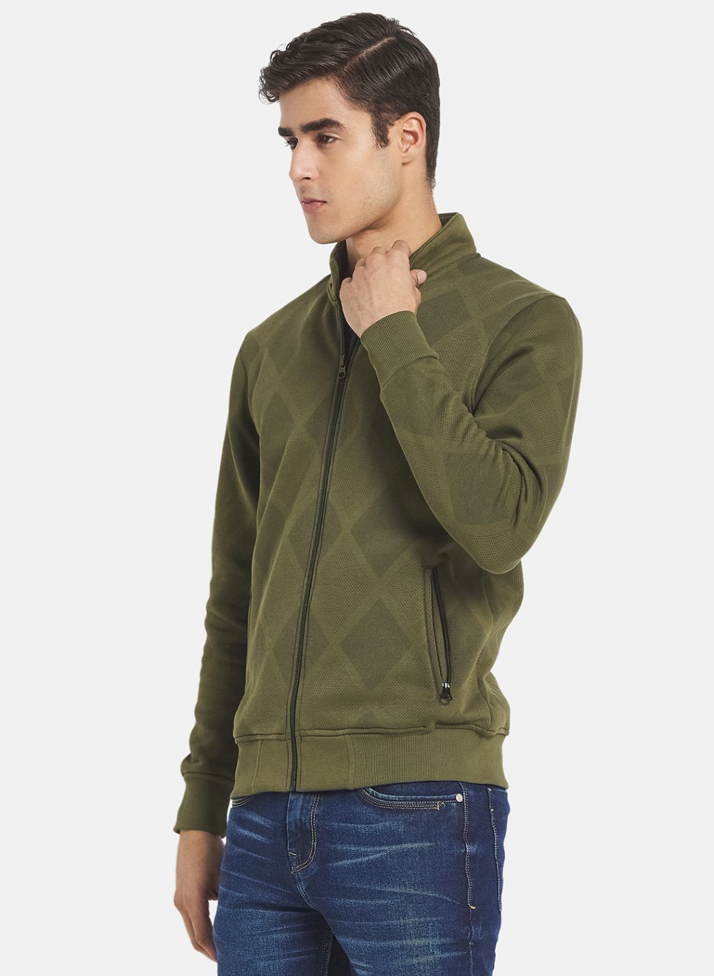 Men Green Self Design Sweatshirt