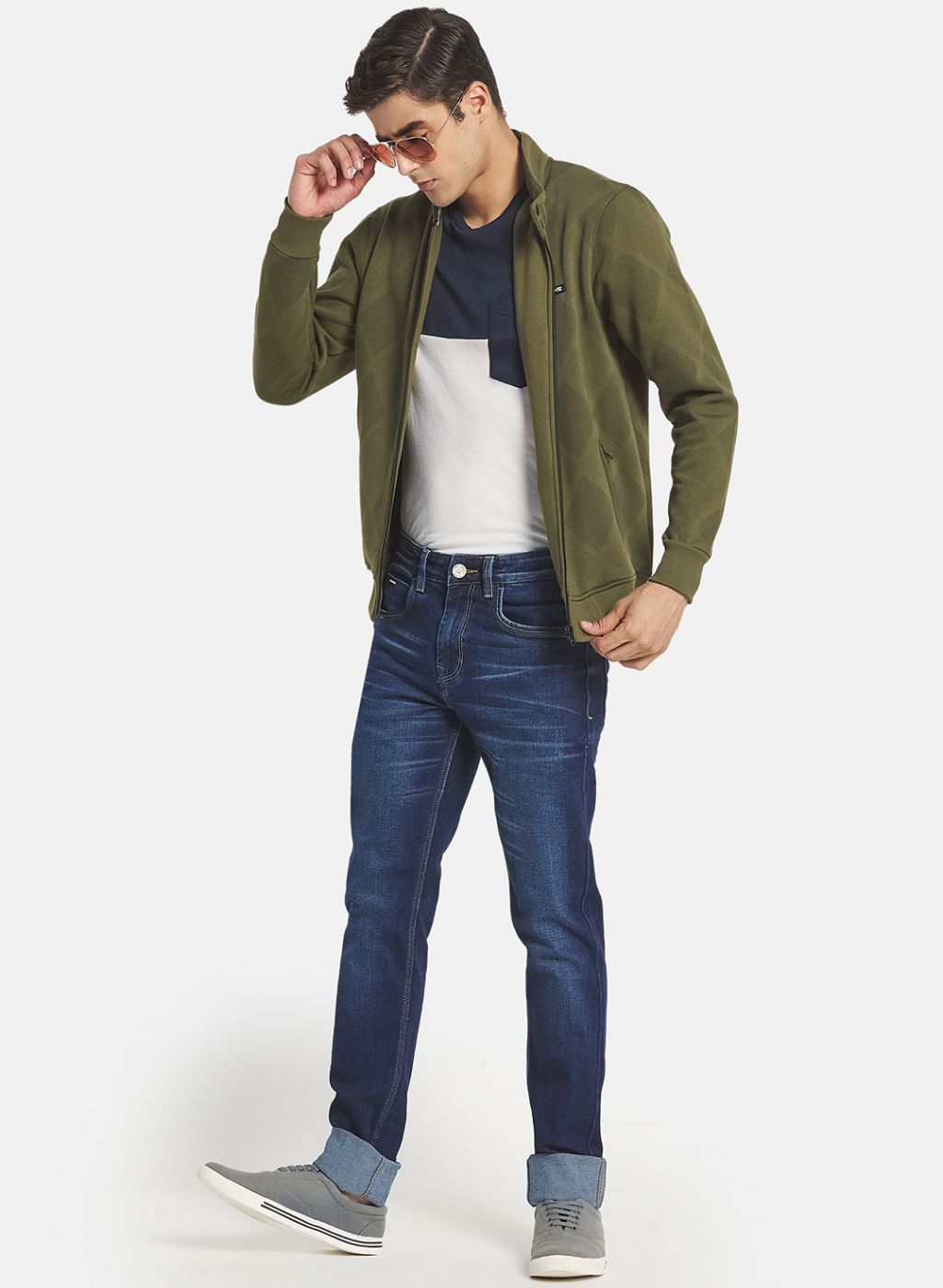 Men Green Self Design Sweatshirt