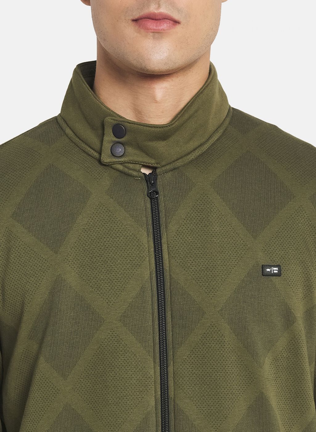 Men Green Self Design Sweatshirt