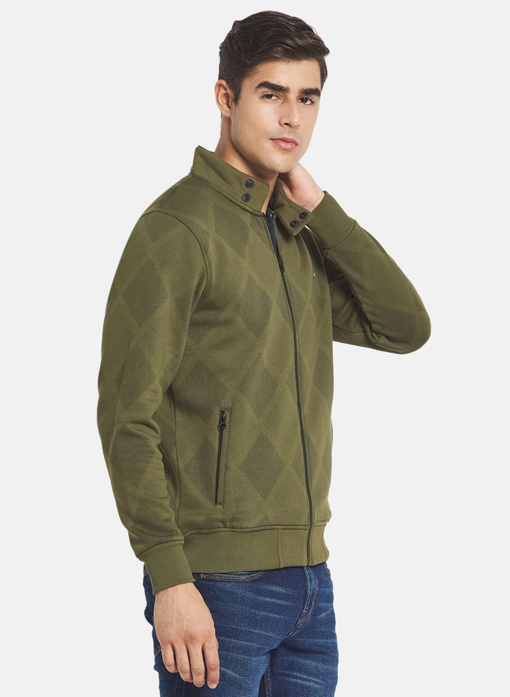 Men Green Self Design Sweatshirt