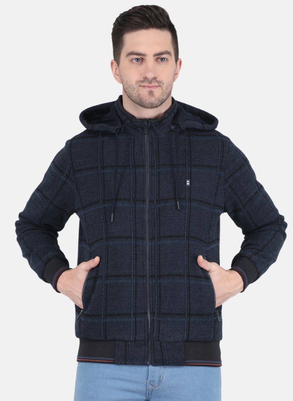 Men NAvy Blue Jaquard Jacket