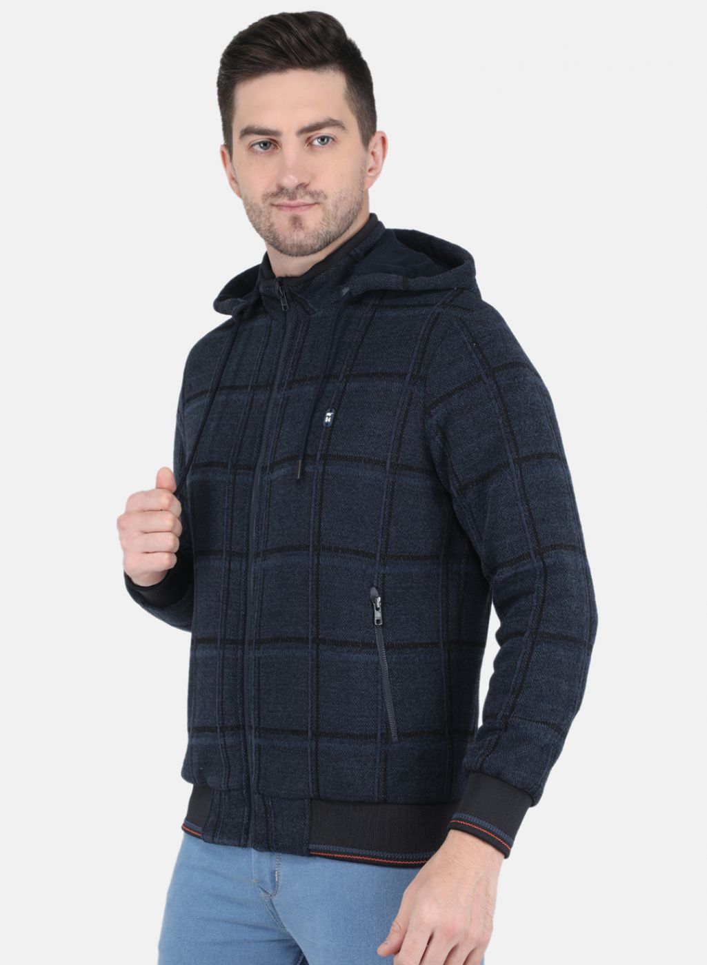 Men NAvy Blue Jaquard Jacket