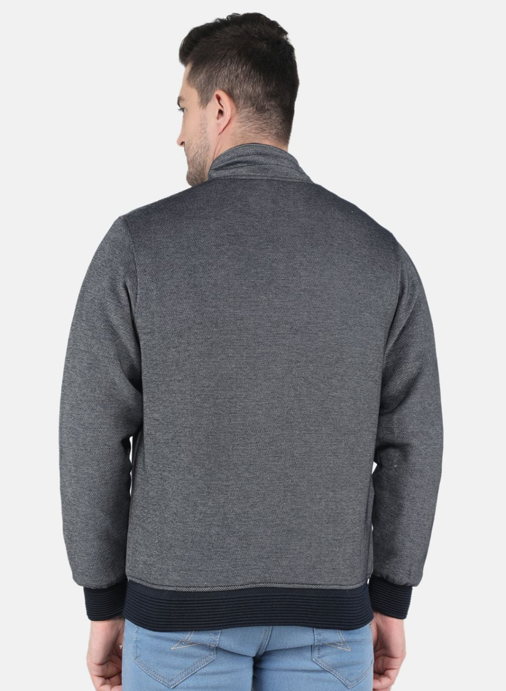 Men Blue Jaquard Full Sleeve Collar Jacket