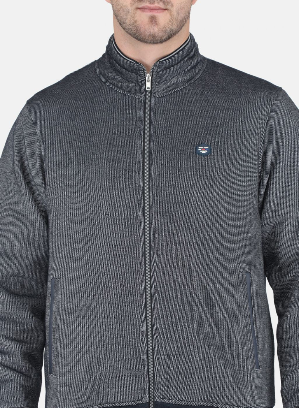 Men Blue Jaquard Full Sleeve Collar Jacket