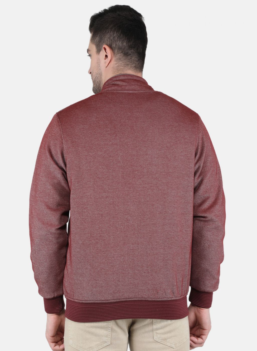 Men Maroon Jaquard Full Sleeve Collar Jacket