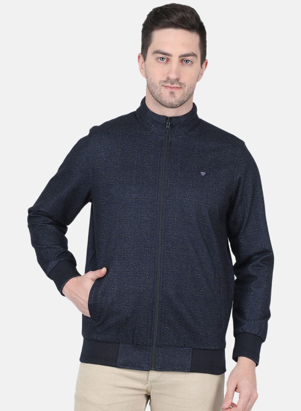 Men NAvy Blue Printed Jacket