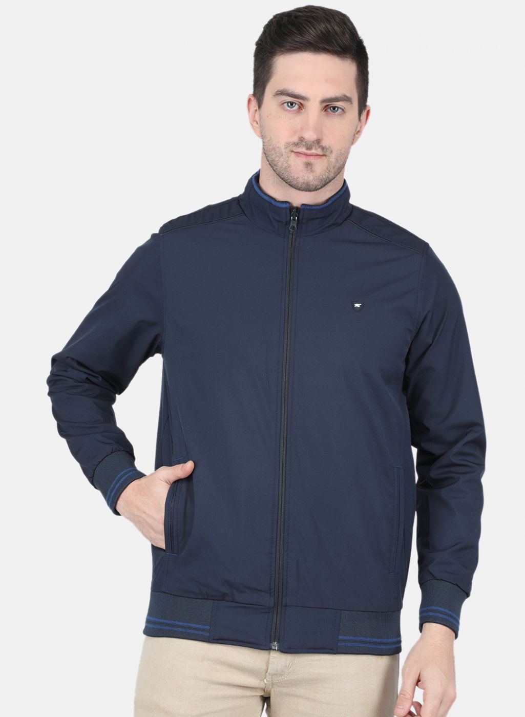 Men NAvy Blue Printed Jacket