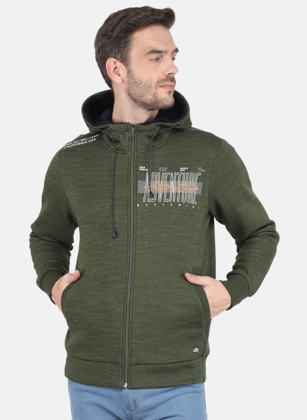 Men Olive Self design Sweatshirt
