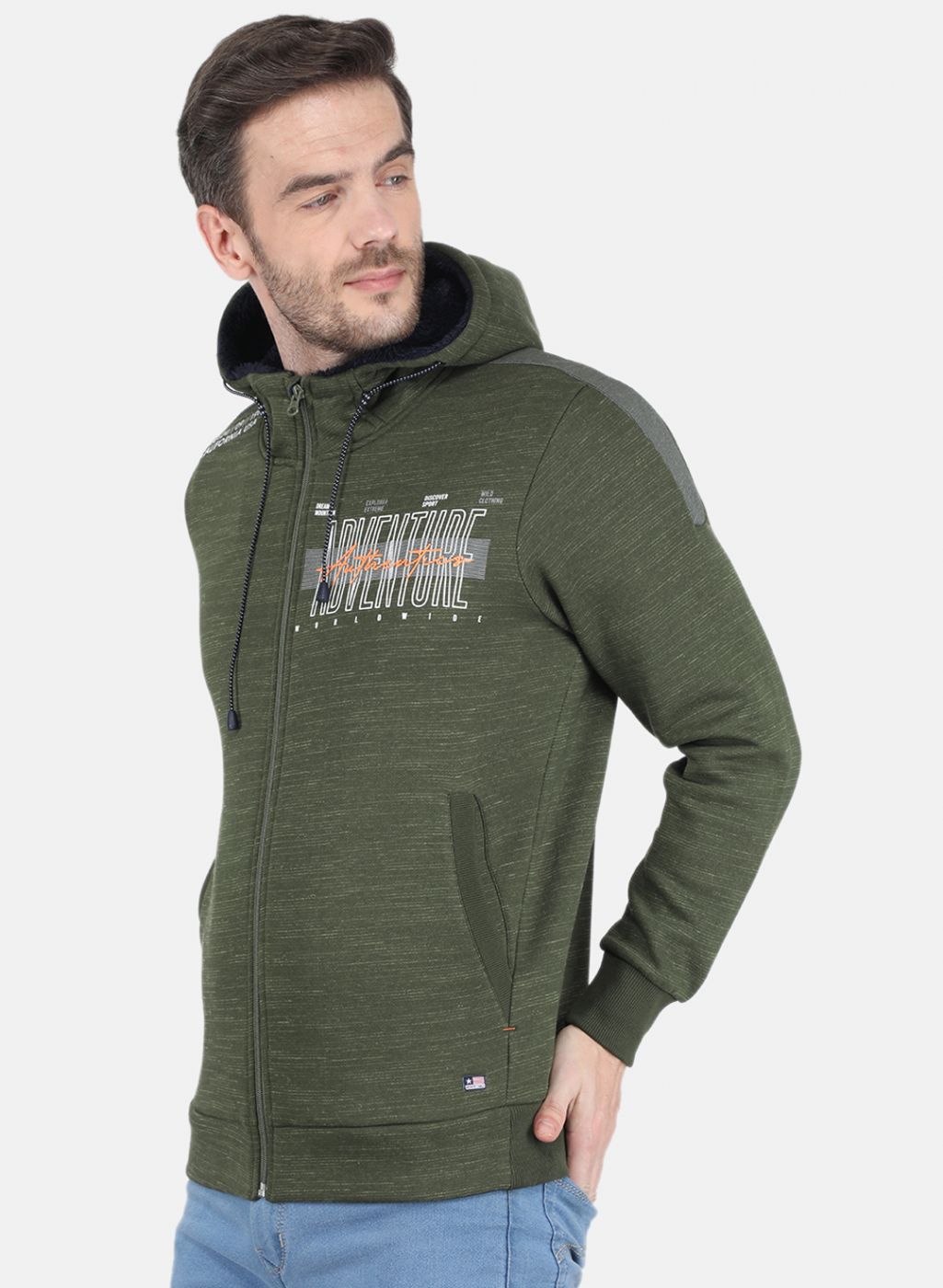 Men Olive Self design Sweatshirt