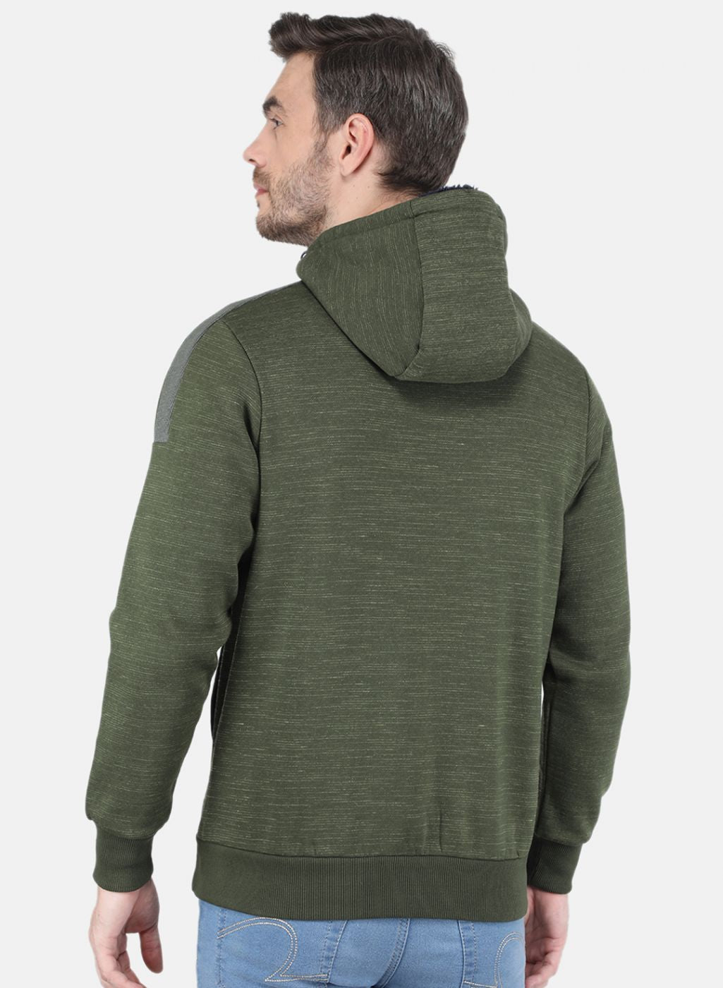Men Olive Self design Sweatshirt