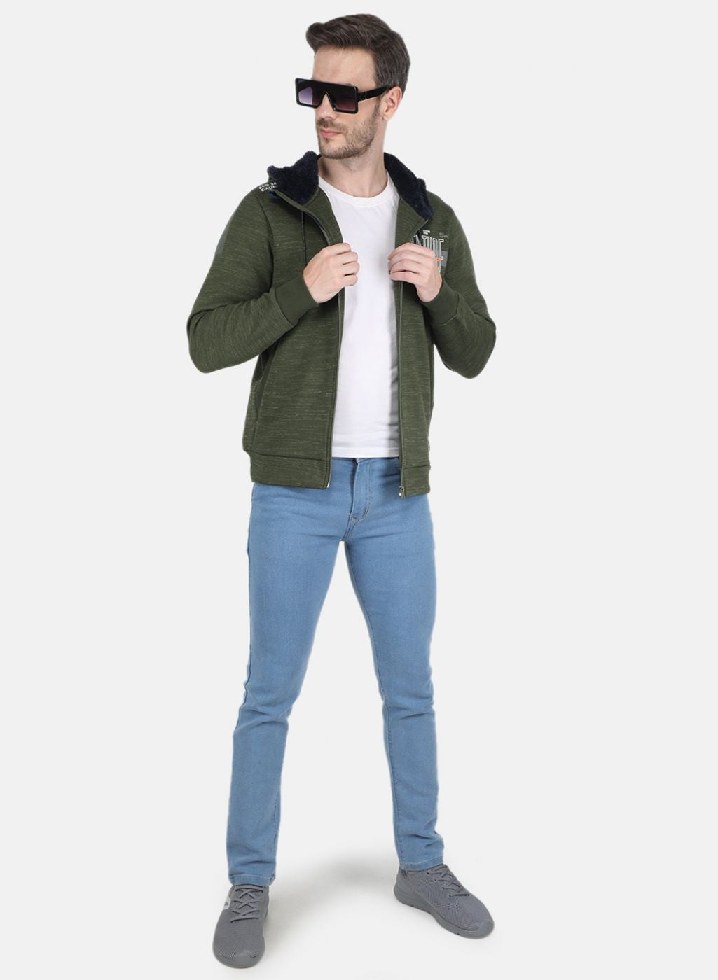 Men Olive Self design Sweatshirt