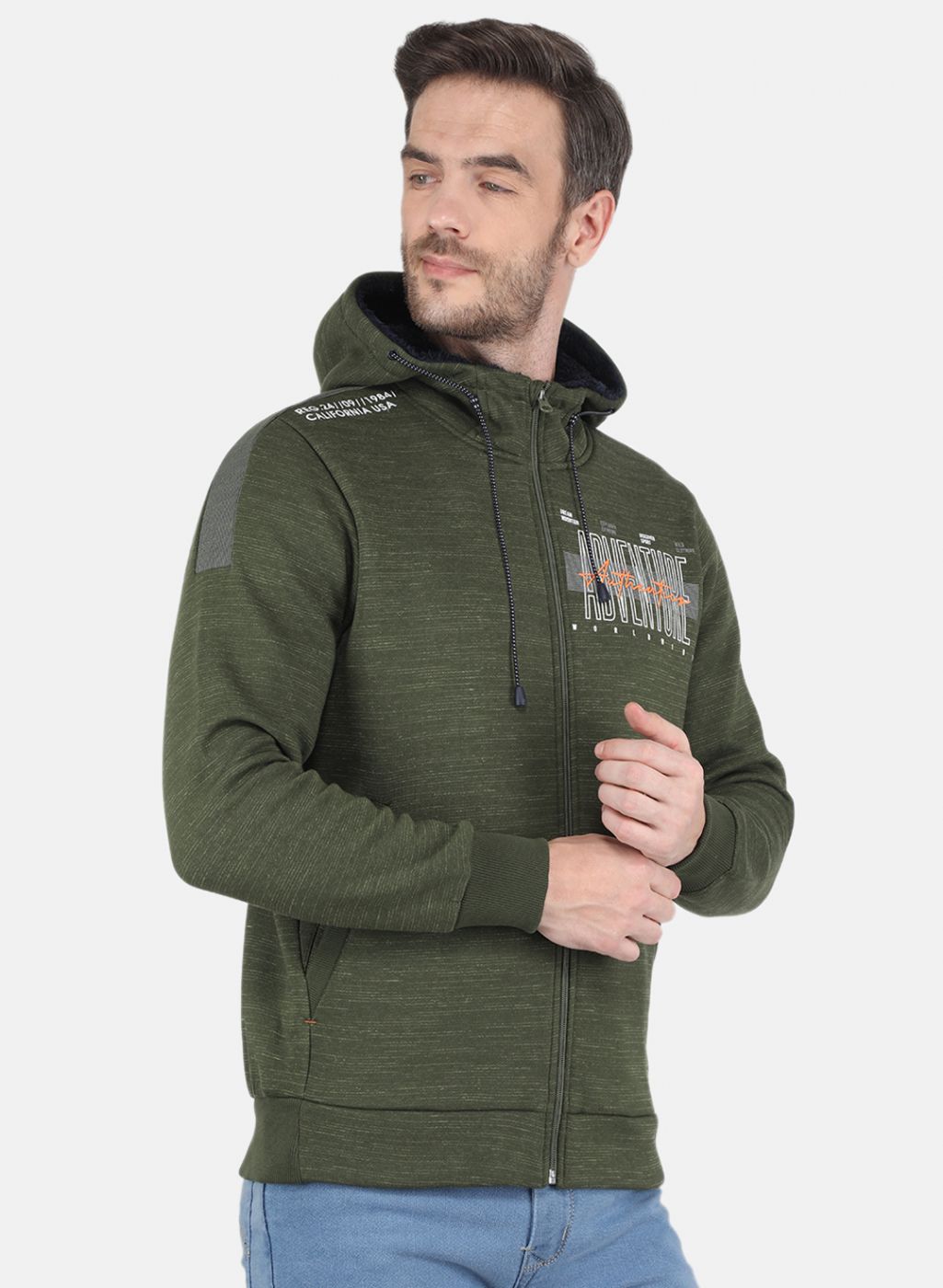 Men Olive Self design Sweatshirt