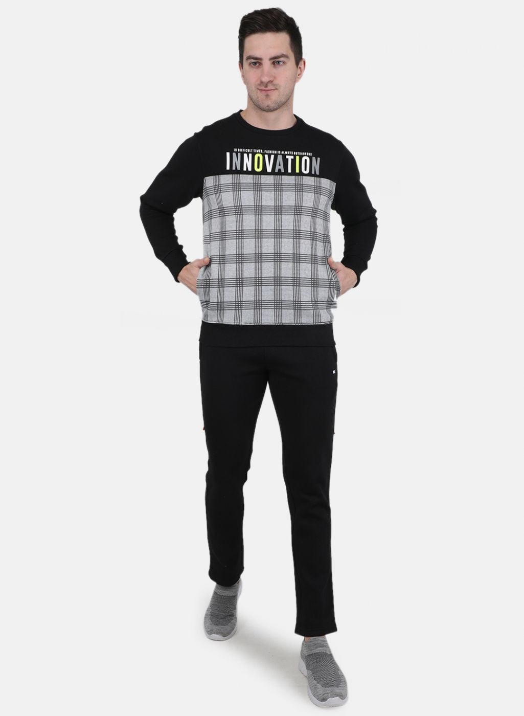 Men Black Printed Tracksuit