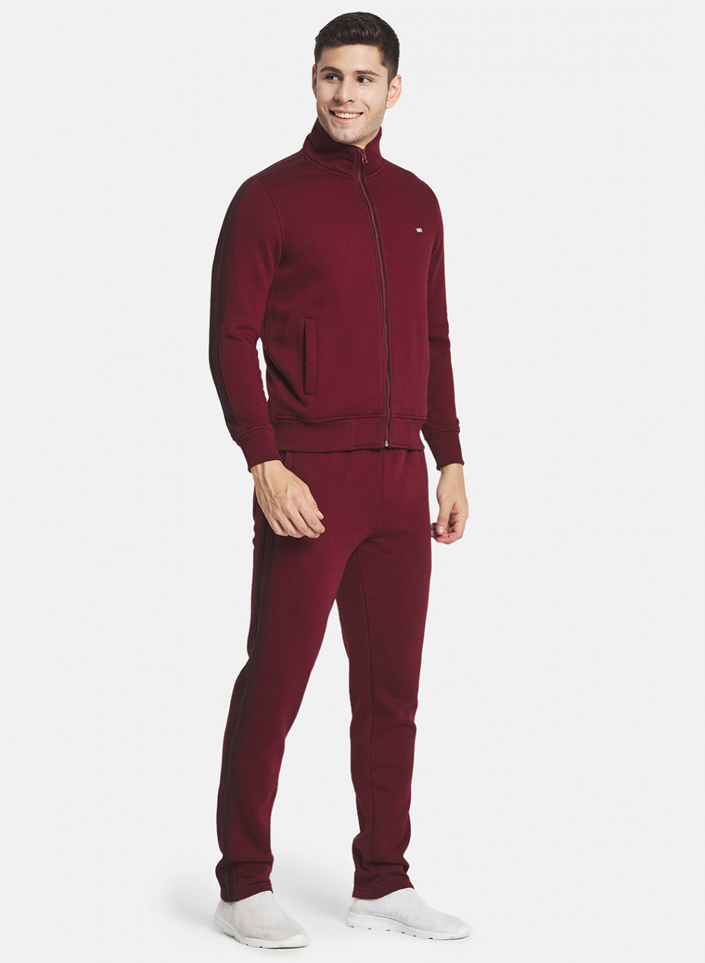 Men Maroon Tracksuit with Double piping on Sleeve
