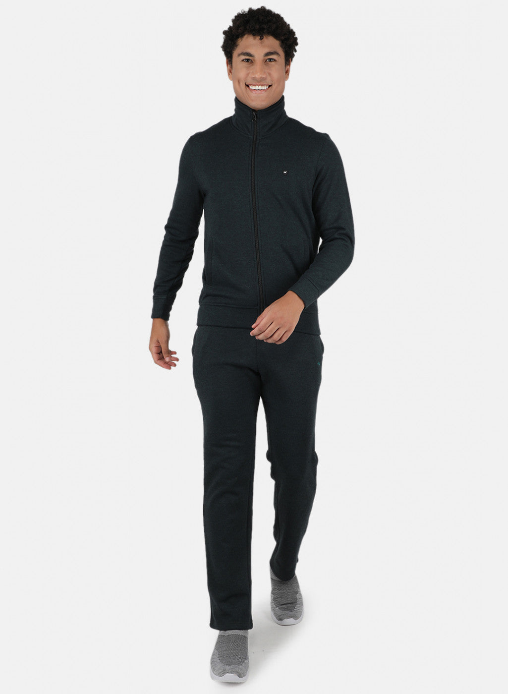 Men Green Solid Tracksuit in Pile Fabric
