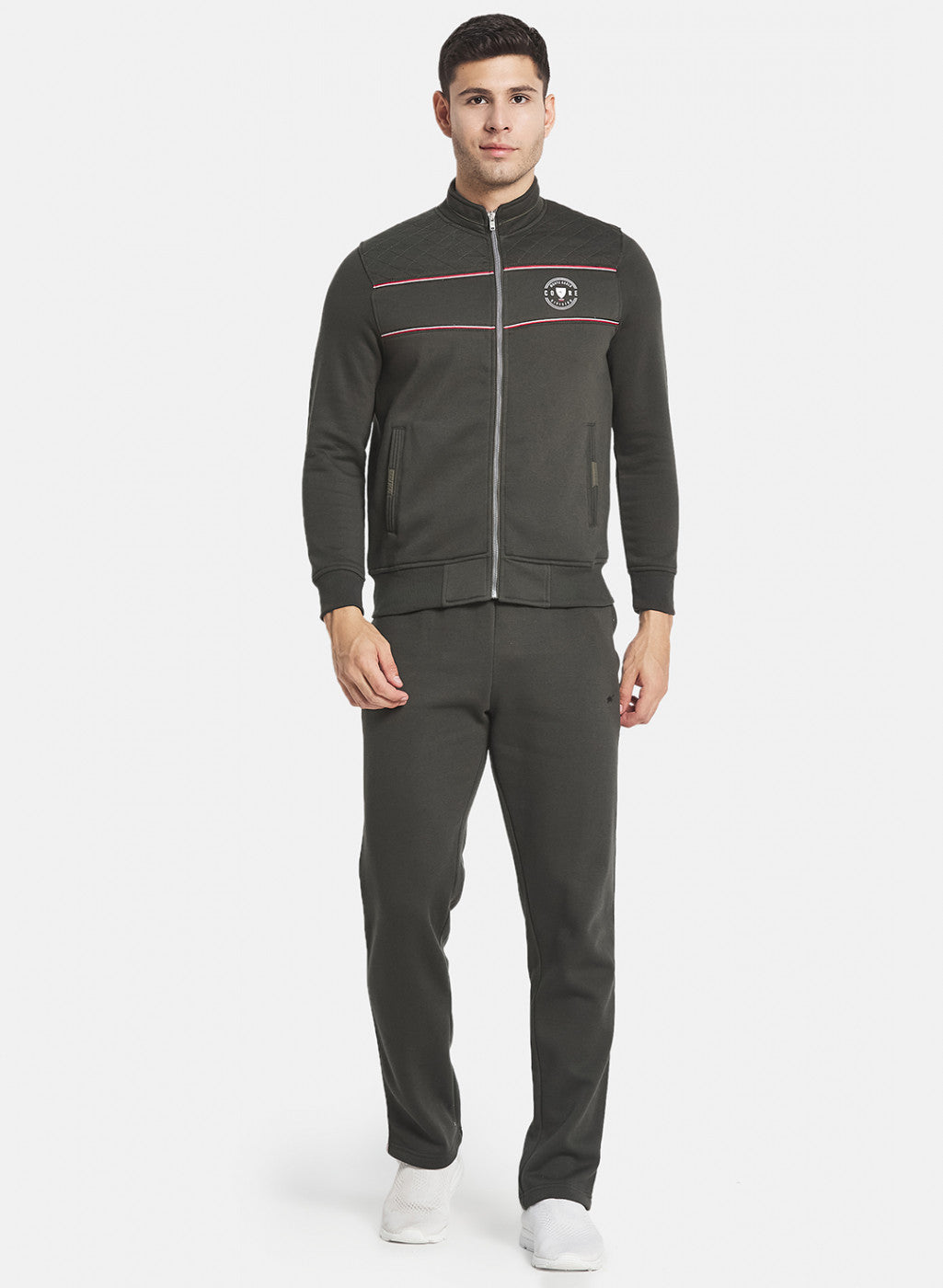 Men Olive Jaspe Fleece Tracksuit