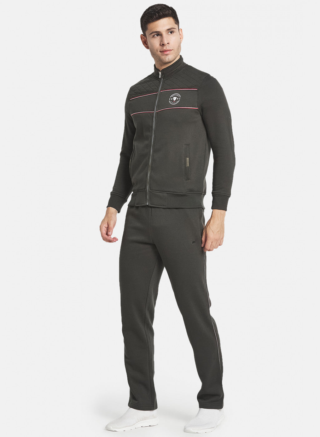 Men Olive Jaspe Fleece Tracksuit