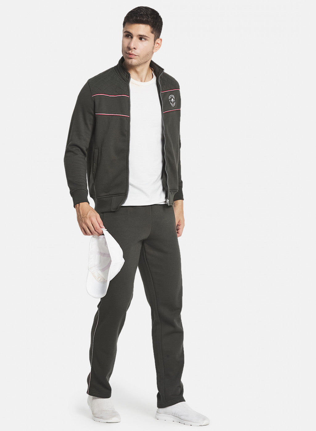 Men Olive Jaspe Fleece Tracksuit