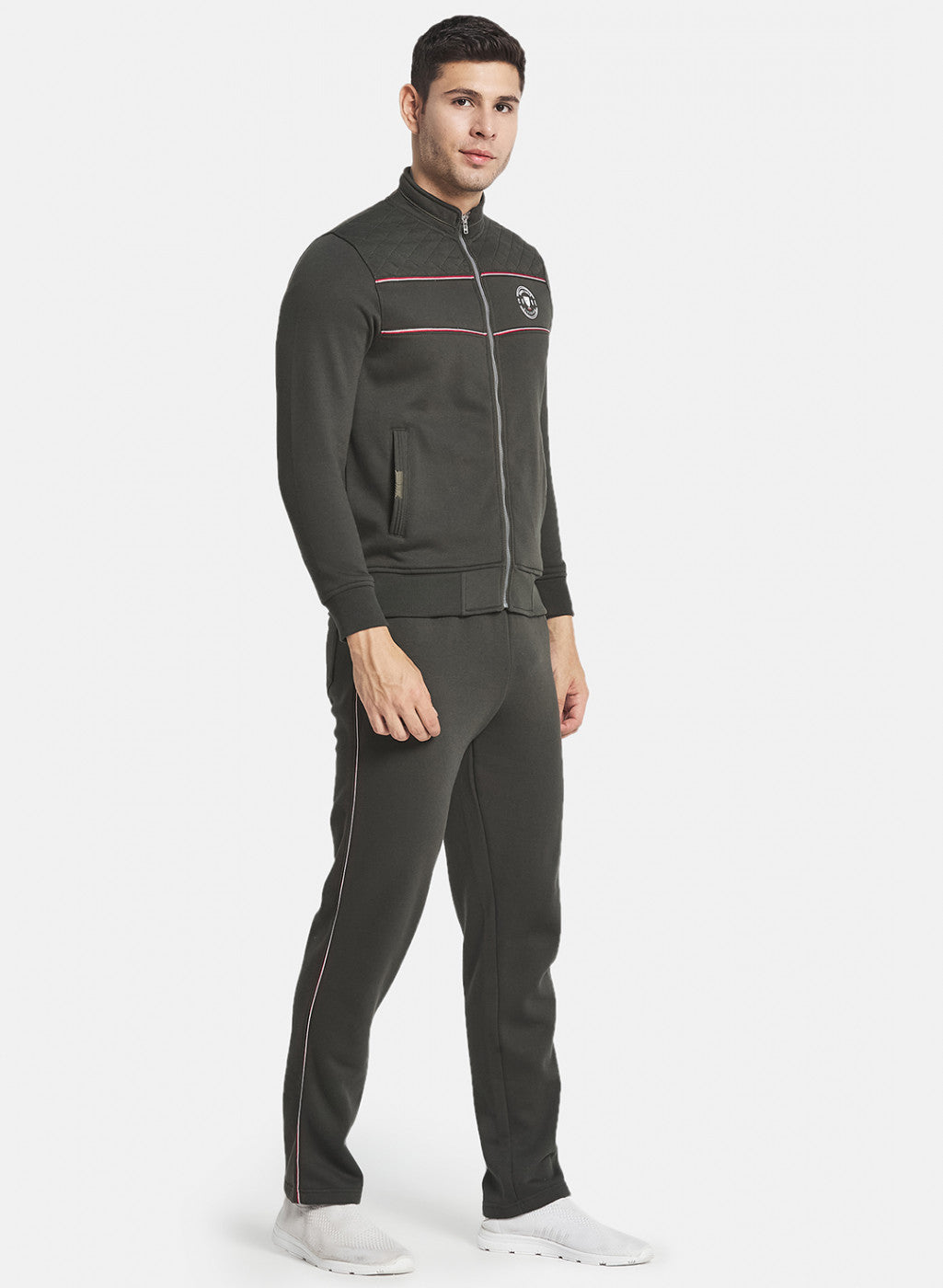 Men Olive Jaspe Fleece Tracksuit
