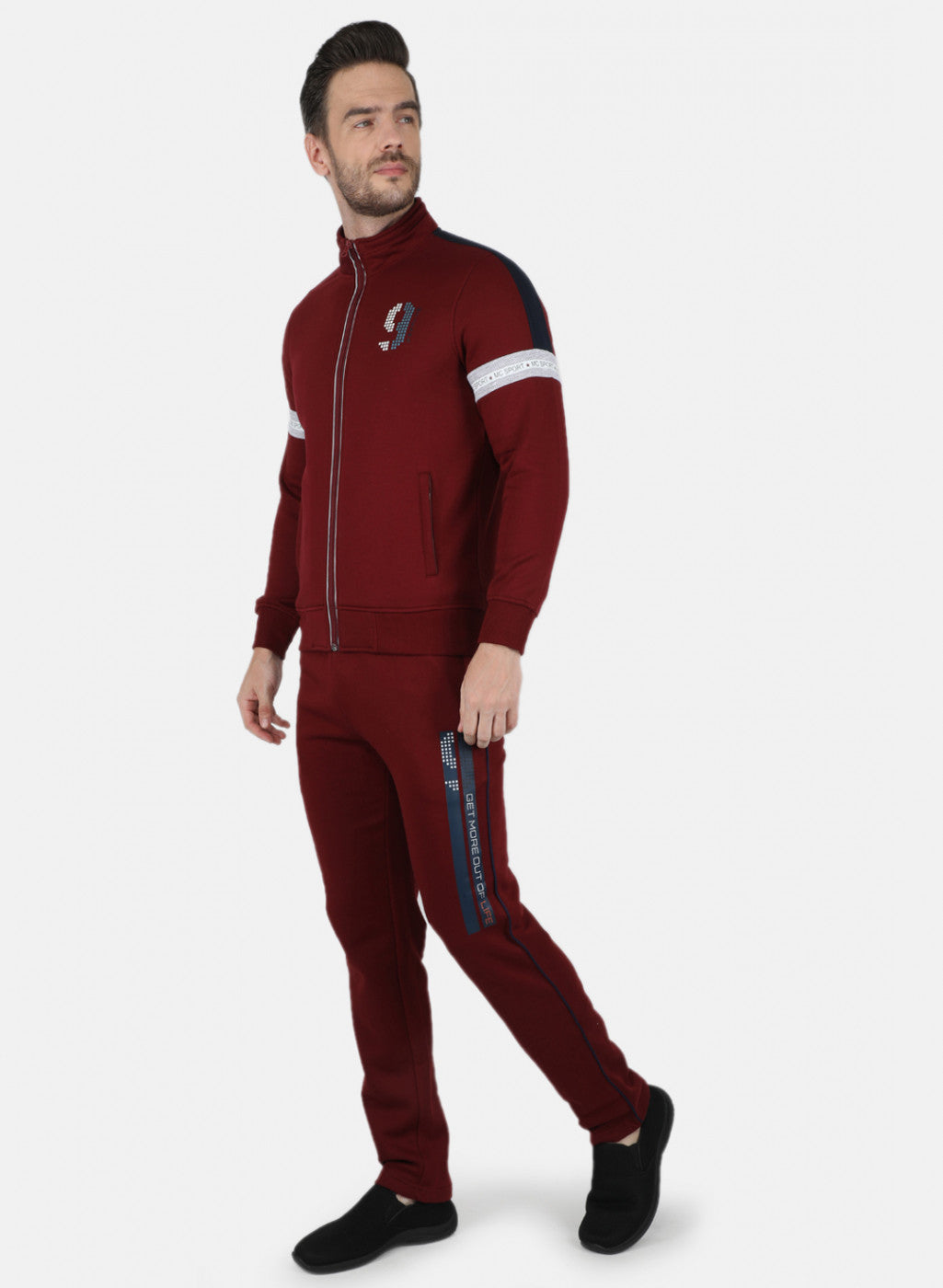 Men Maroon Cut & Sew Tracksuit