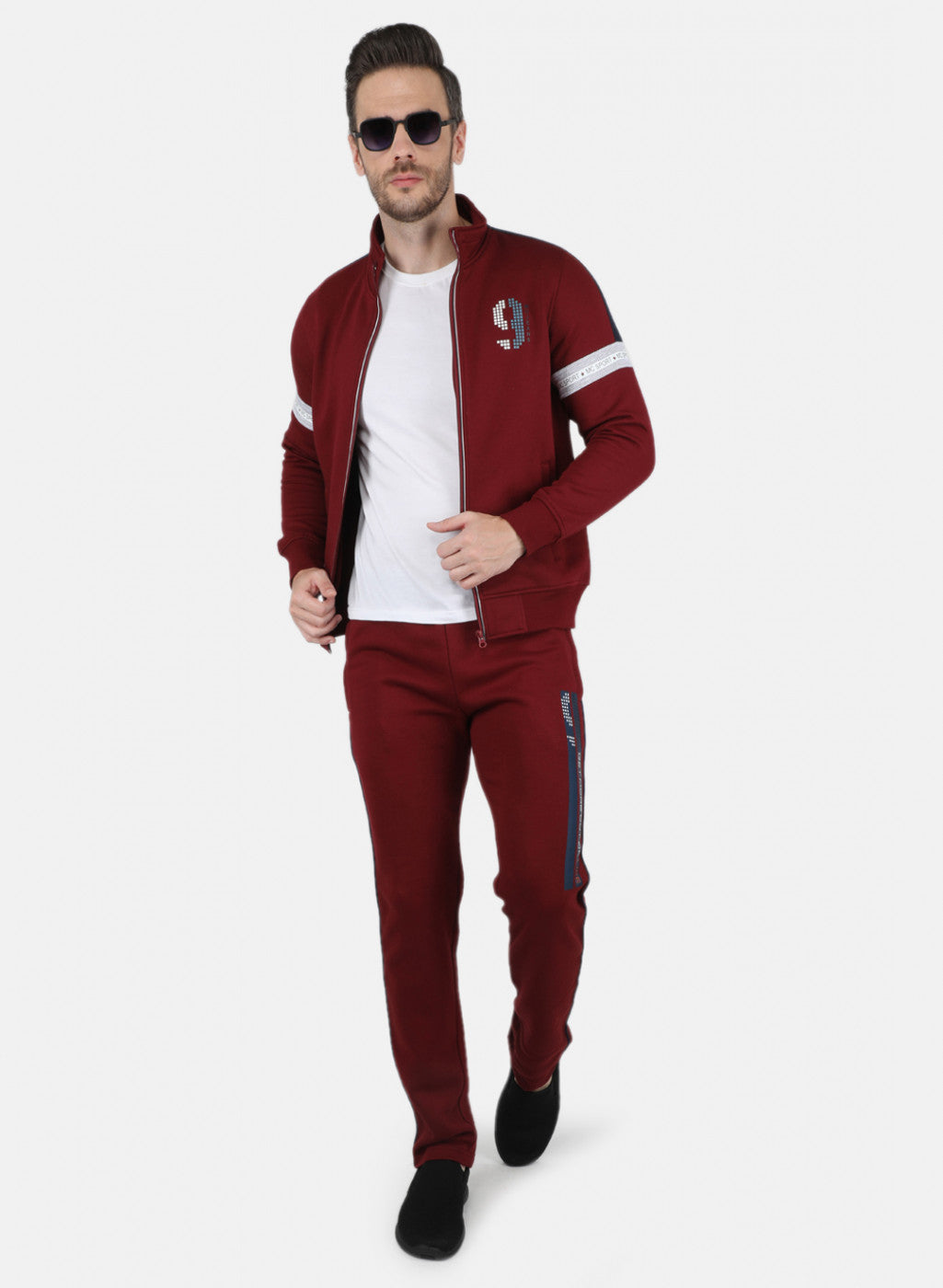 Men Maroon Cut & Sew Tracksuit