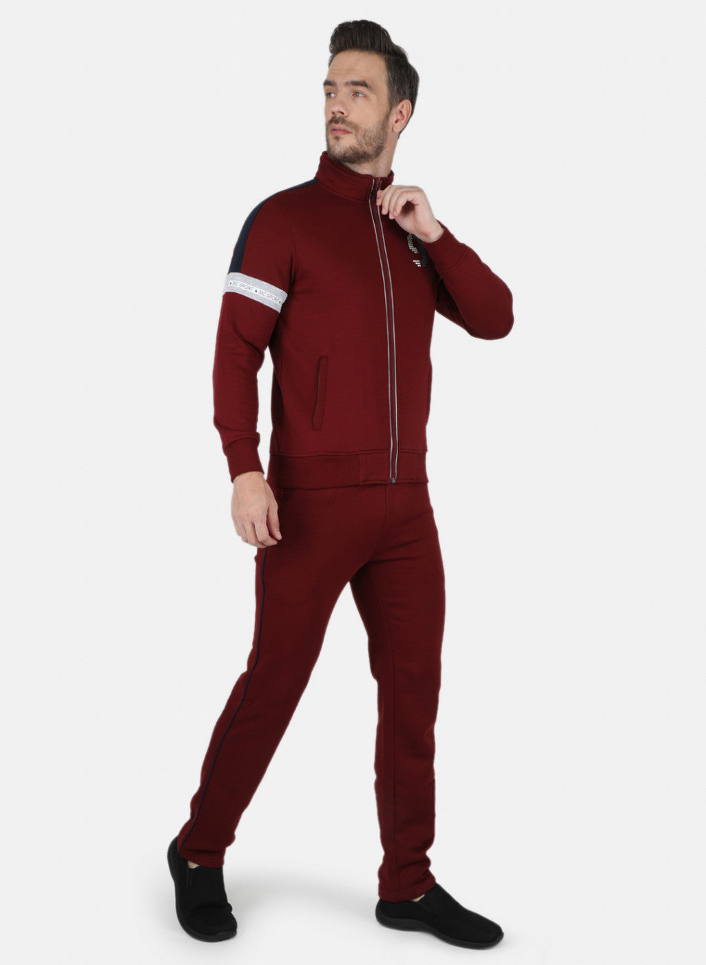 Men Maroon Cut & Sew Tracksuit