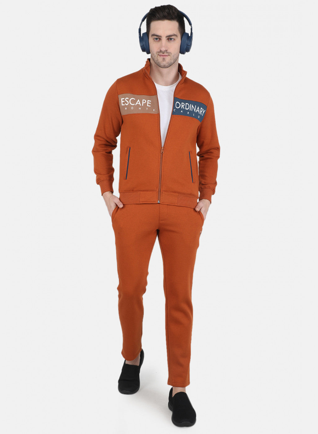 Men Rust Orange Cut & Sew Tracksuit