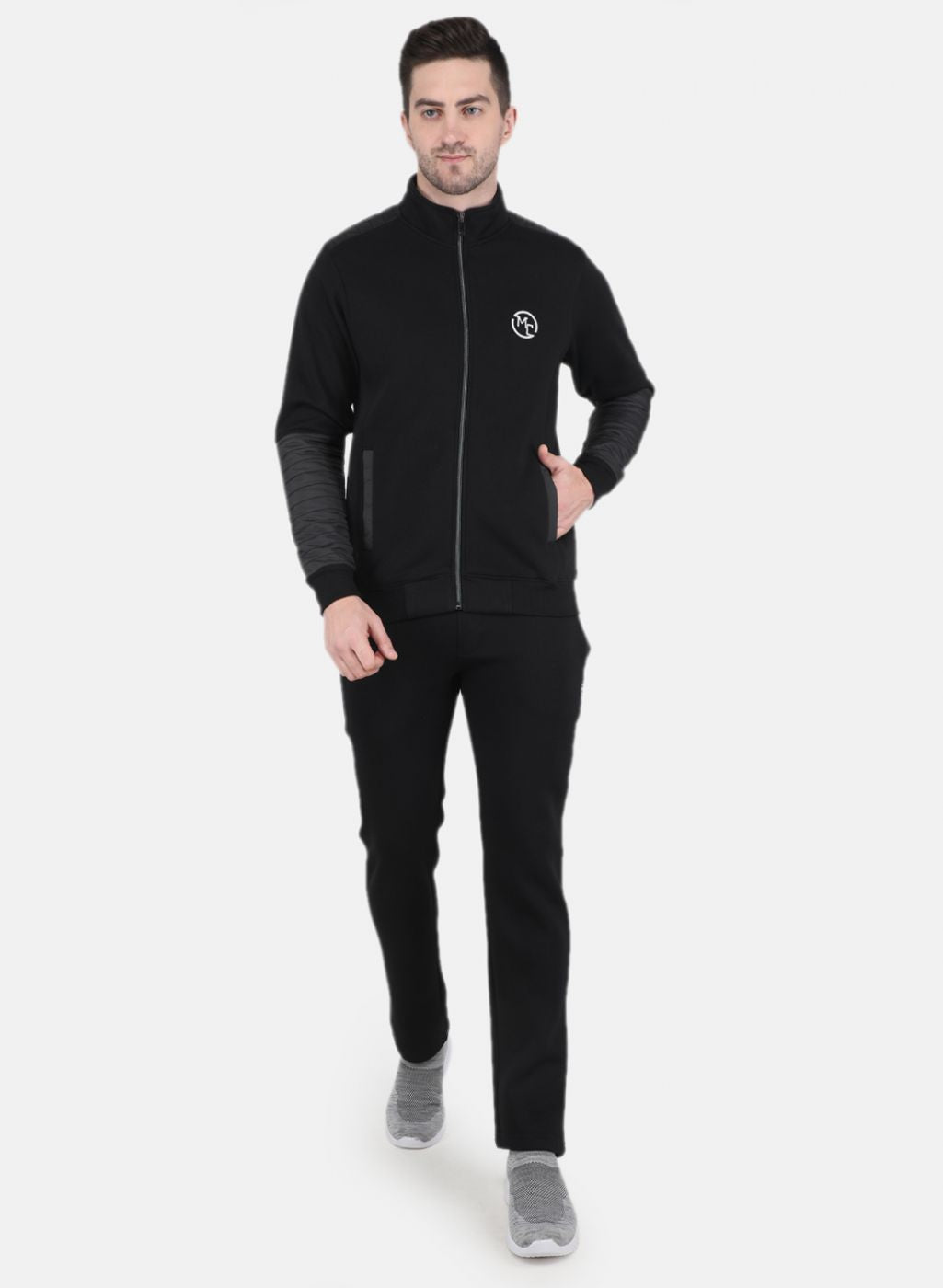 Men Black Solid Tracksuit