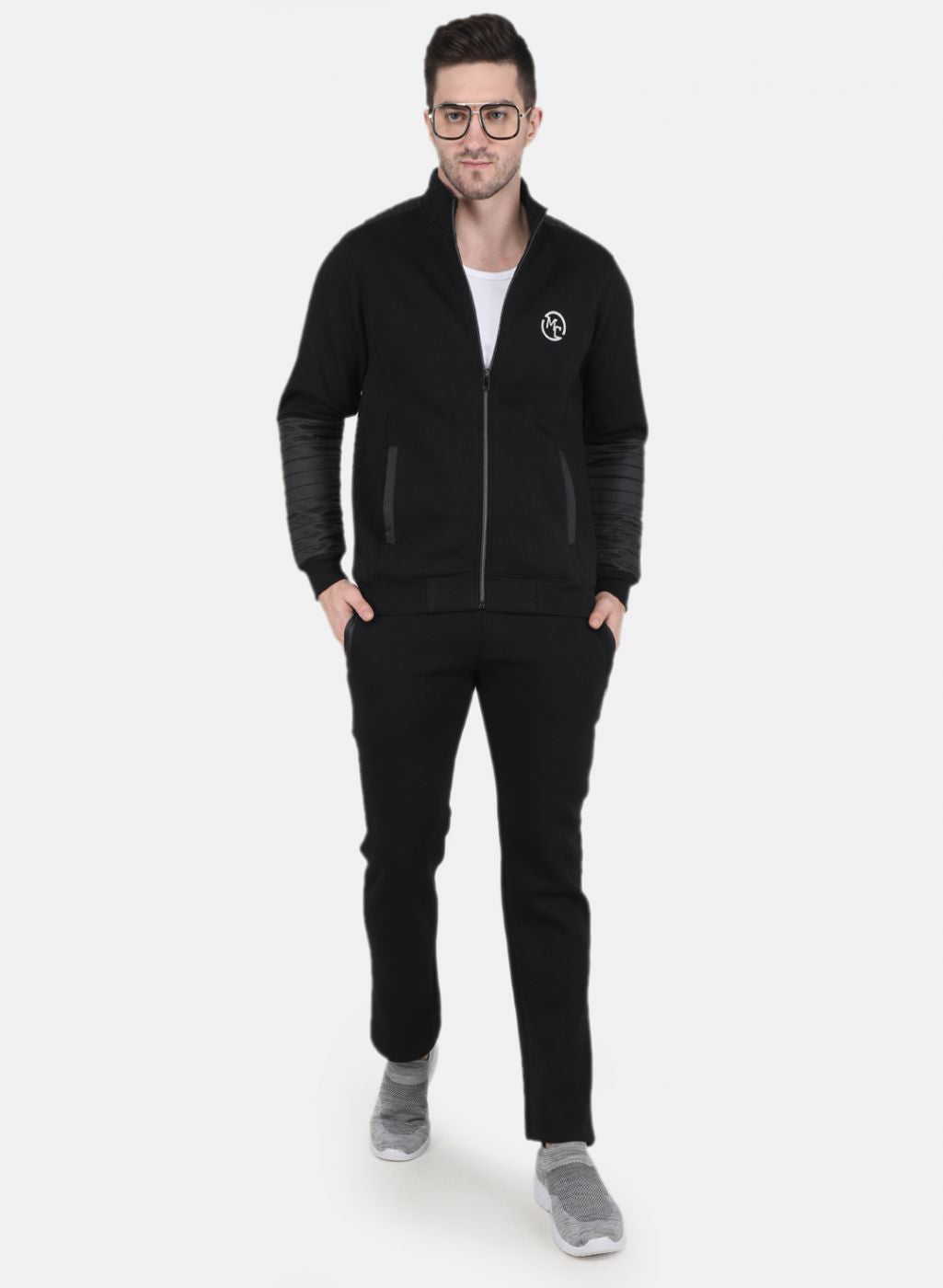Men Black Solid Tracksuit