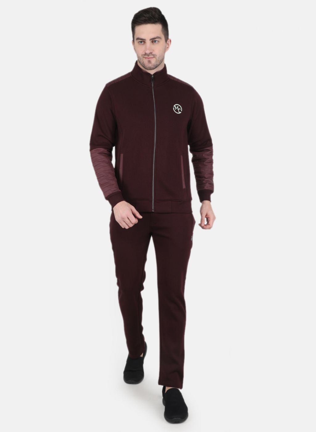 Men Burgundy Solid Tracksuit