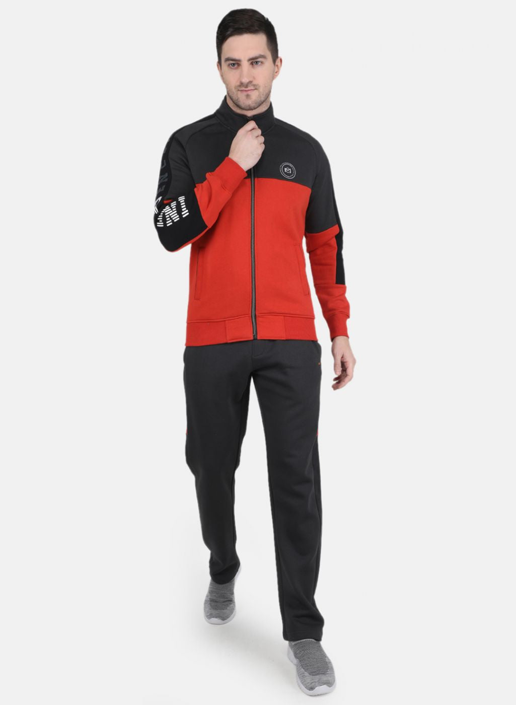 Men Grey & Orange Solid Tracksuit