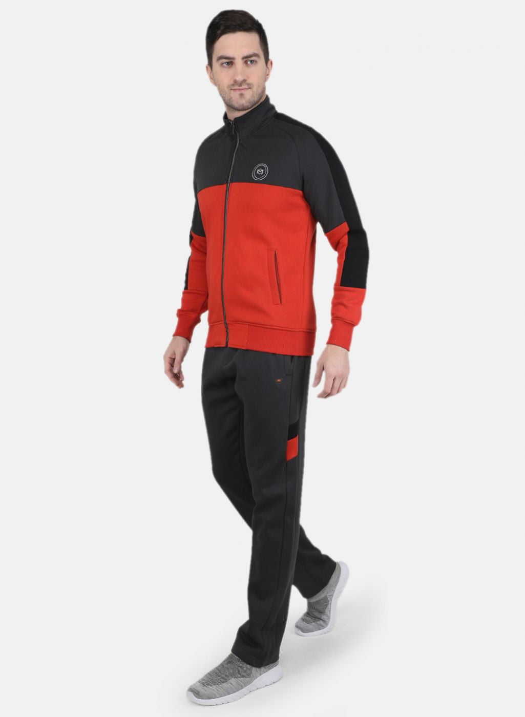 Men Grey & Orange Solid Tracksuit