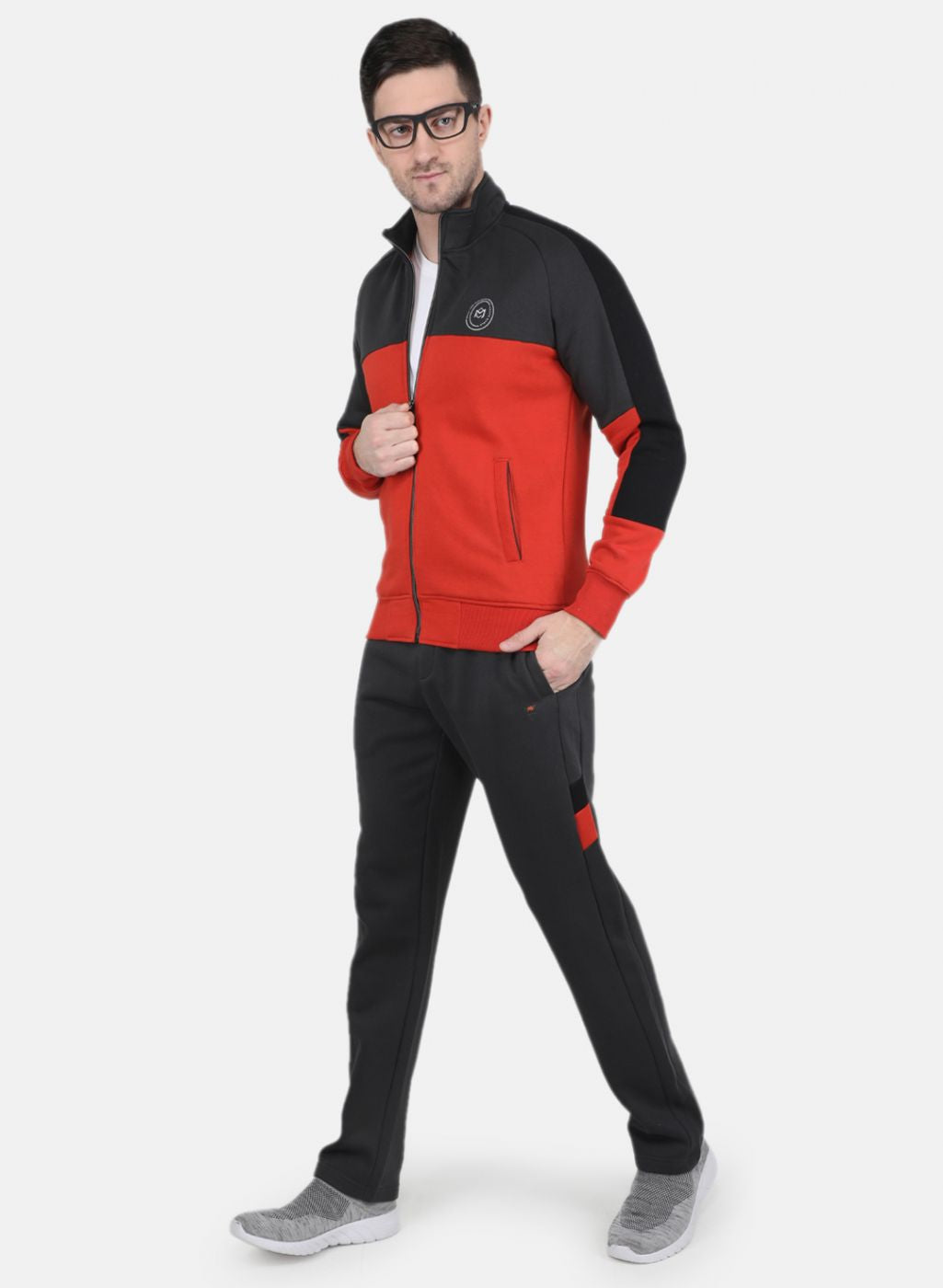 Men Grey & Orange Solid Tracksuit