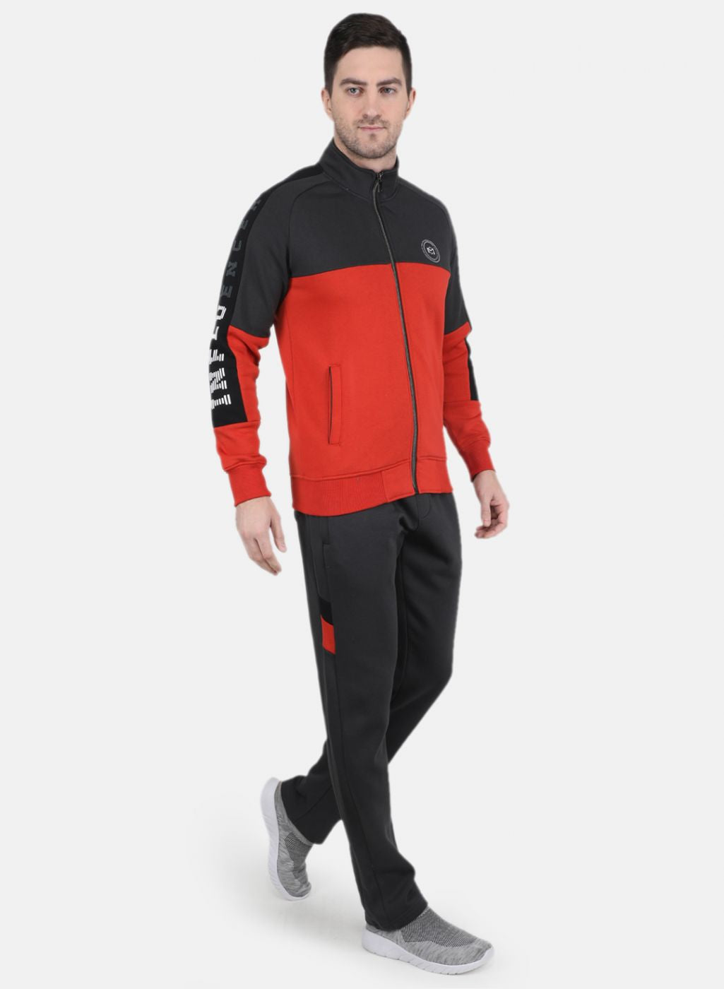 Men Grey & Orange Solid Tracksuit