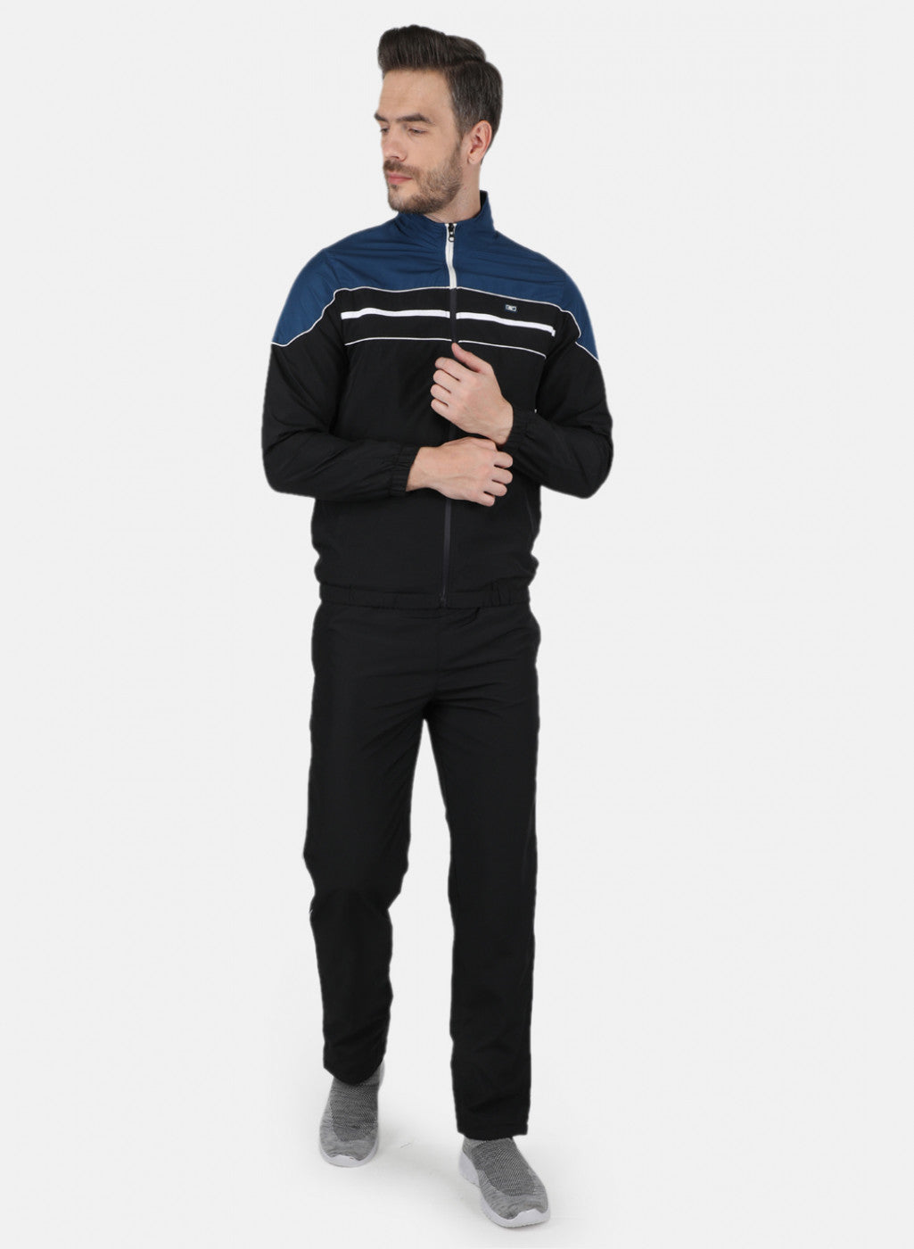 Men Black Light Weight Cut & Sew Tracksuit
