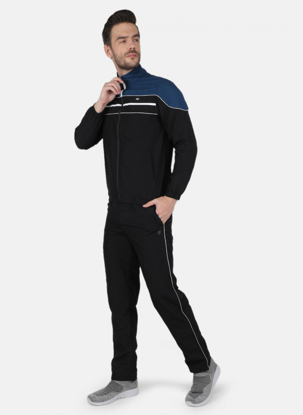 Men Black Light Weight Cut & Sew Tracksuit